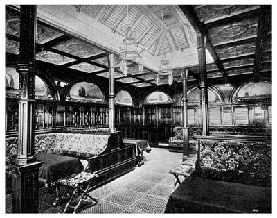 Eerste klas rookkamer aan boord van het P&O stoomschip SS India, 1901 door Unbekannt