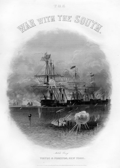 Vloot passeert het fort en de obstakels, Slag bij Mobile Bay, 5 augustus 1864 door Unbekannt
