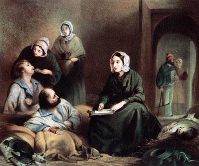 Florence Nightingale, Britse verpleegster en ziekenhuis hervormer, in het Scutari Ziekenhuis, Turkije, 1855 door Unbekannt
