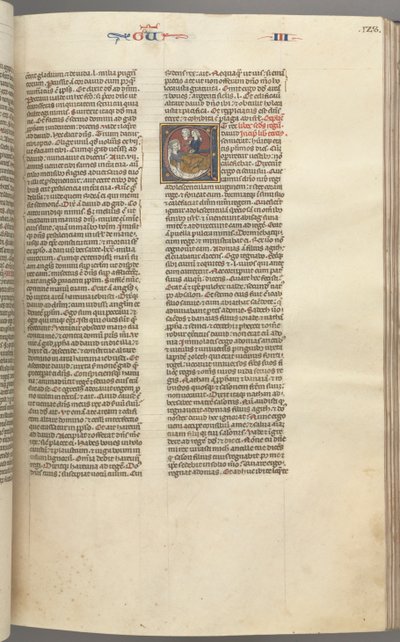 Fol. 123r, Koningen III, gehistorieerde initiaal E, een bediende brengt Abisag naar David..., c. 1275-1300 door Unbekannt