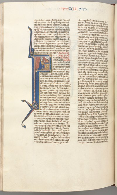 Fol. 412v, Lucas, gehistorieerde initiaal F, Lucas biddend bij een altaar, buste van God erboven, c. 1275-1300 door Unbekannt
