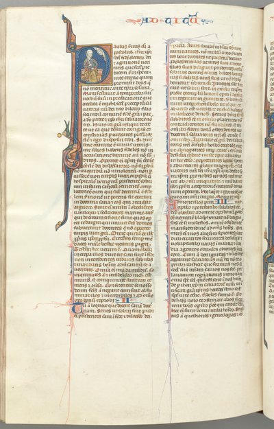 Fol. 458v, Titus, gehistorieerde initiaal P, Paulus zittend met een zwaard, ca. 1275-1300 door Unbekannt