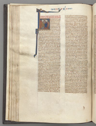 Fol. 62v, Deuteronomium, gehistorieerde initiaal H, Mozes met horens en rol predikend..., c. 1275-1300 door Unbekannt