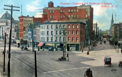 Genesse, Chippewa en Washington Streets, Buffalo, New York, VS, ca. 1910 door Unbekannt
