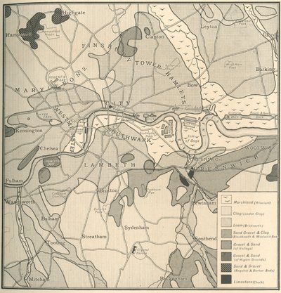 Geologische kaart van de locatie van Londen, 1908 door Unbekannt
