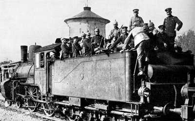 Duitse troepen reizen per trein naar het oostfront, Eerste Wereldoorlog, 1914 door Unbekannt