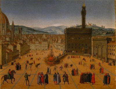 De executie van Girolamo Savonarola op de Piazza della Signoria in Florence in 1498, begin 17e eeuw door Unbekannt