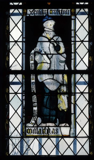 Gotische architectuur. Glas-in-loodraam dat de profeet Maleachi voorstelt. Kapel van La Mailleraye, Abbatiale Notre Dame, Jumieges door Unbekannt