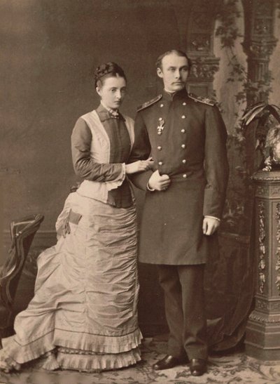 Grootvorstin Anastasia Mikhailovna van Rusland en Groothertog Frederik Frans III, 1878 door Unbekannt