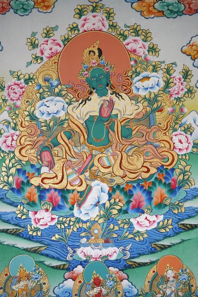 Groene Tara, symbool van welvaart. Kopan-klooster, Kathmandu, Nepal door Unbekannt