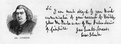 Handschrift en handtekening van Dr. Johnson uit een brief aan Mr. Nichols, 10 januari door Unbekannt