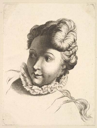 Hoofd van een vrouw met een kraag, uit Livre de Têtes Gravées d
