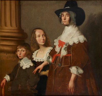 Hester Tradescant en haar stiefkinderen, John en Frances, ca. 1644 door Unbekannt