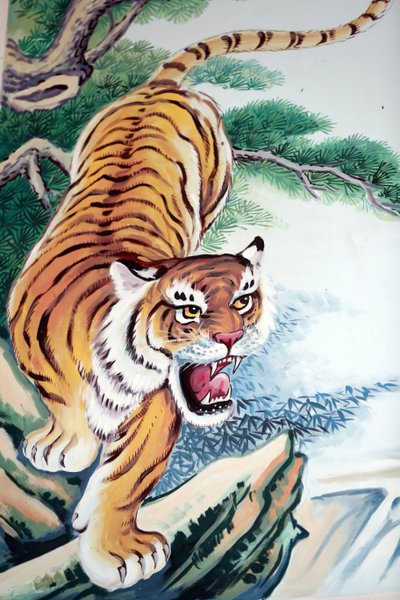 Hoi Tuong Te Nguoi Hoa boeddhistische Chinese tempel. Tijgerschilderij. Phu Quoc. Vietnam door Unbekannt
