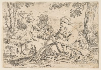 Heilige Familie met Sint Elizabeth en Sint Johannes de Doper, kopie in omgekeerde richting, ca. 1639 of later door Unbekannt
