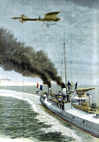 Hubert Latham probeert zijn Antoinette-eendekker over het Engelse Kanaal te vliegen, 1909 door Unbekannt
