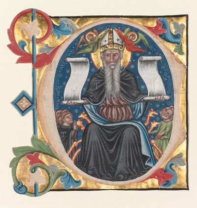Initiaal C uitgesneden uit een koorboek: Sint Antonius met Antonieten monniken, ca. 1400-1440 door Unbekannt
