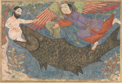 Jona en de Walvis, folio uit een Jami al-Tavarikh Compendium van Kronieken, ca. 1400 door Unbekannt