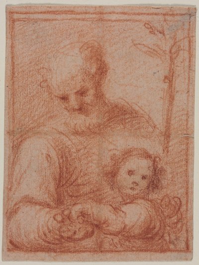 Jozef en kind recto, fragment van twee figuren verso, 16e eeuw door Unbekannt