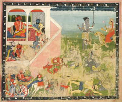 Kali en Devi aanval, blad uit een Devi Mahatmya door Unbekannt Unbekannt