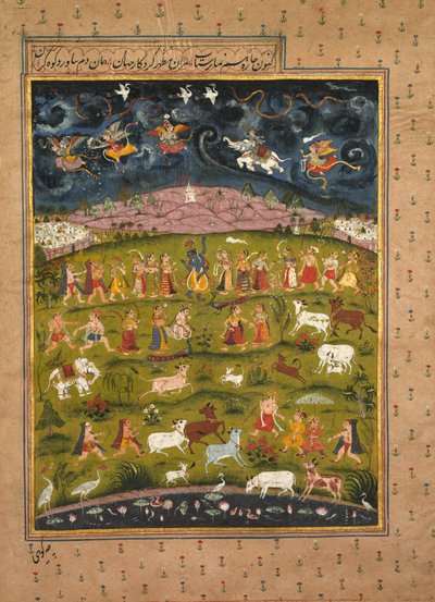 Krishna ondersteunt de berg Govardhana, 1700s door Unbekannt