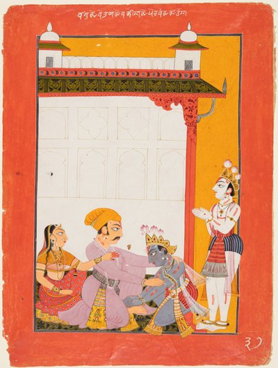 Krishna en Balarama raken de voeten van Vasudeva en Devaki aan, 1730-40 door Unbekannt