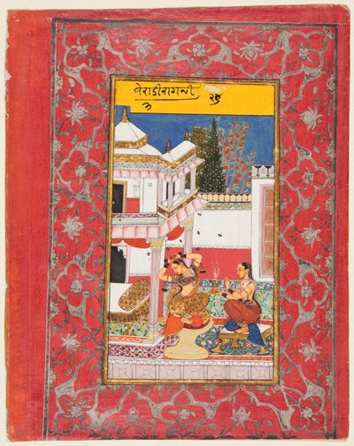 Dame die verlangt naar haar minnaar, Varari Ragini van Dipak, uit een Ragamala, 1650-60 door Unbekannt