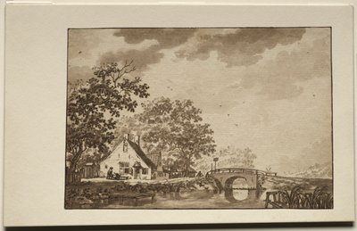 Landschap met Cottage en Brug, 1700s door Unbekannt