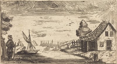 Landschap met figuur en boot door Unbekannt