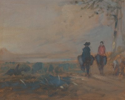 Landschap met meer en twee ruiters, ca. 1820 door Unbekannt