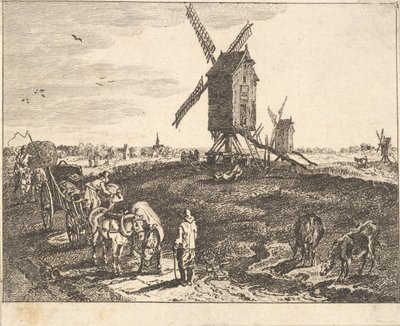 Landschap met molens en kar door Unbekannt