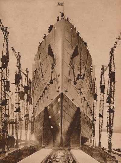 Lancering van de Cunard oceaanstomer 
