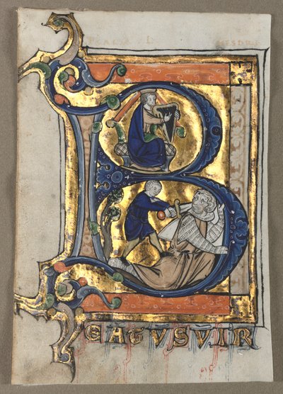 Blad uitgesneden uit een psalter: Initiaal B met koning David, ca. 1260 door Unbekannt