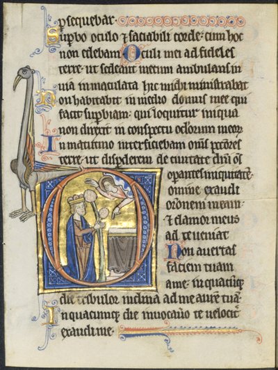 Blad uit een psalter: Initiaal D: David in gebed voor een altaar en Christus in een wolk, ca. 1270-12 door Unbekannt