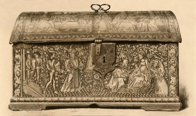 Leren koffer met ingesneden decoratie, 15e eeuw, 1903 door Unbekannt