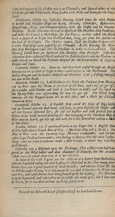 Lloyds Nieuws. Londen, 15 oktober 1696 - Numb. 20 door Unbekannt
