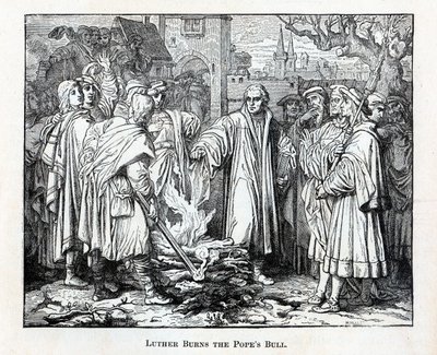 Luther verbrandt de pauselijke bul, 1882 door Unbekannt