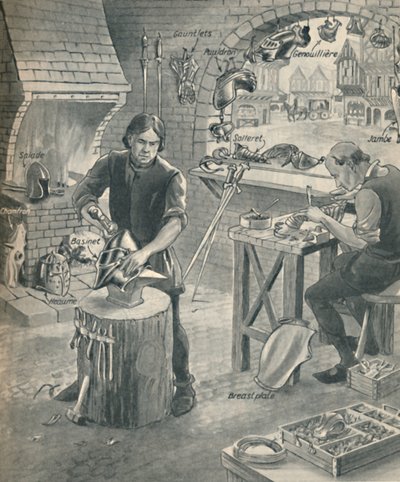 Harnas maken voor de ridders van weleer, c1934 door Unbekannt