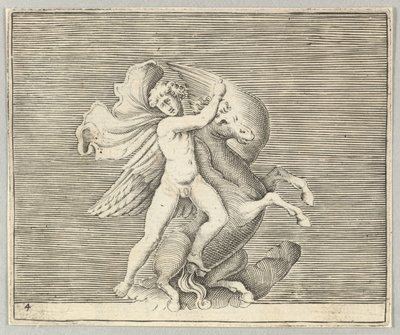 Man worstelt met gevleugeld paard, gepubliceerd ca. 1599-1622 door Unbekannt