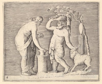 Man en vrouw die een geit offeren, gepubliceerd ca. 1599-1622 door Unbekannt