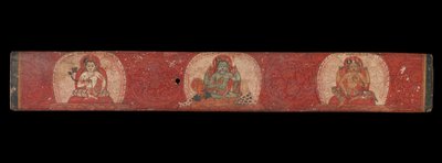 Manuscriptomslag met Vishnu geflankeerd door Lakshmi en Sarasvati, 14e eeuw door Unbekannt