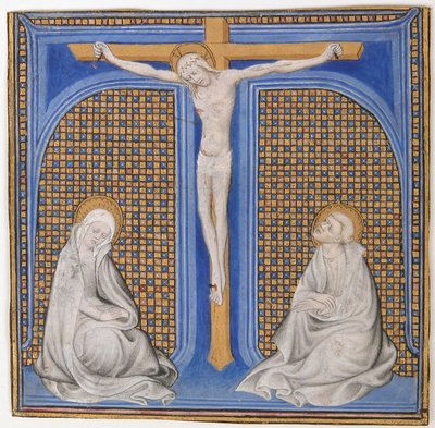 Manuscriptverlichting met Kruisiging in een Initiaal T, uit een Missaal, ca. 1400 door Unbekannt