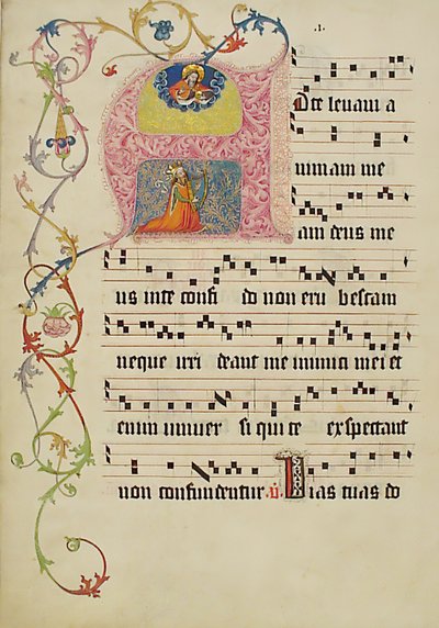 Manuscriptblad met initiaal A, uit een Graduale, Duits, tweede kwart 15e eeuw door Unbekannt
