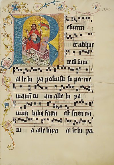 Manuscriptblad met Initiaal R, uit een Graduale door Unbekannt