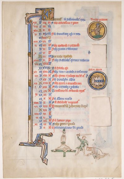 Manuscriptblad met junikalender, uit een koninklijke psalter, 13e eeuw door Unbekannt