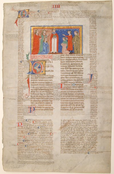Manuscriptblad met Huwelijksscène, uit Decretalen van Gregorius IX, ca. 1300 door Unbekannt