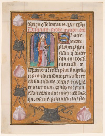 Manuscriptblad met Sint Jacobus de Meerdere, uit een Getijdenboek, ca. 1500 door Unbekannt