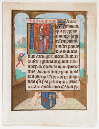 Manuscriptblad met Sint-Thomas, uit een Getijdenboek, ca. 1500 door Unbekannt