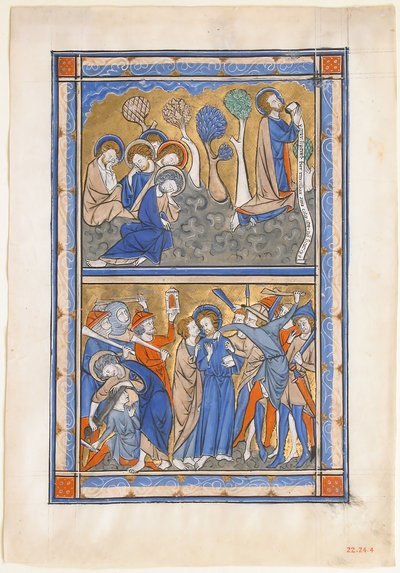Manuscriptblad met de Agonie in de Tuin en de Verraad van Christus, uit een Koninklijk Psalter, ca. 1270 door Unbekannt