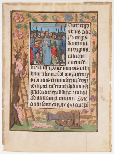 Manuscriptblad met het Verraad, uit een Getijdenboek, ca. 1500 door Unbekannt
